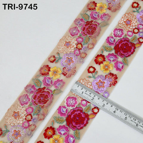 9 Yard Floral Embroidery Ribbon Fabric Trim Embroidered Saree Border Crafting Sewing Beach Bags Home Decor Embellishment Trimmings 65mm