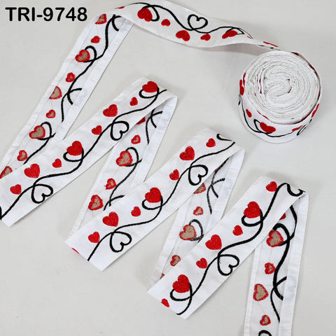 3 Yard White Embroidery Ribbon 5 cm Trim Hearts Indian Sari Border DIY Crafting Sewing Bag Straps for Kids Junk Journals Pet Accessories