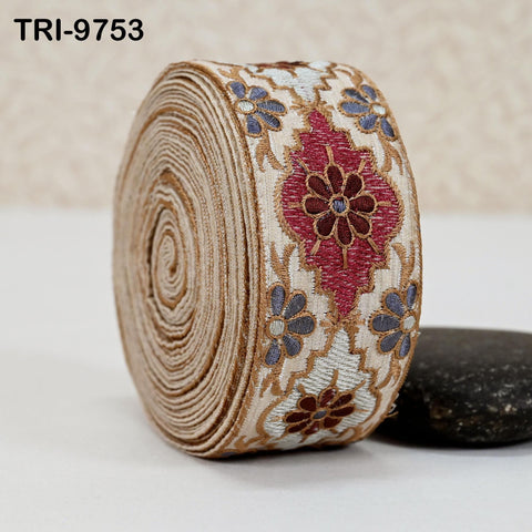 9 Yard Indian Embroidery Ribbon Embellishment Fabric 5cm Trim Embroidered Dog Collars Crafting Costumes Junk Journals Beach Bag Shoes making