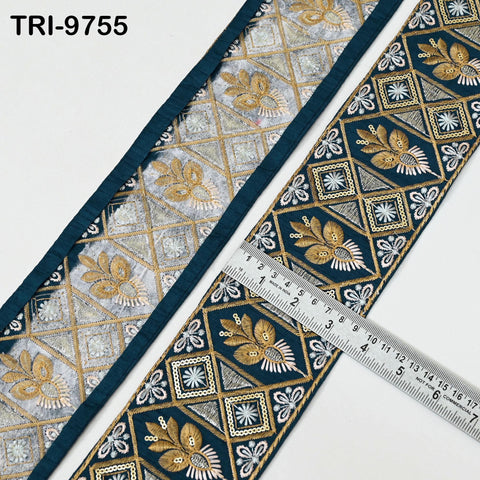 9 Yard Embroidery Ribbons Trim Embellishment Embroidered Saree Border Theatrical Costumes DIY Crafting Sew Holidays Wreaths Decor Teal 9cm