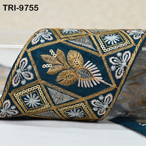 9 Yard Embroidery Ribbons Trim Embellishment Embroidered Saree Border Theatrical Costumes DIY Crafting Sew Holidays Wreaths Decor Teal 9cm