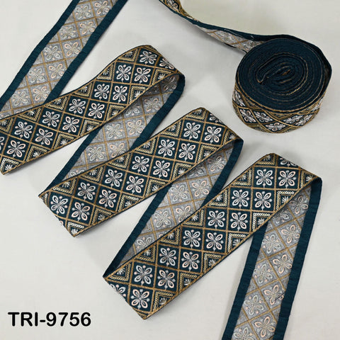 3 Yard Teal Green Border Embroidered Crafting Sewing Lampshade Home Decor Junk Journals Costumes Embroidery Ribbons Indian Sari Trimming 6cm