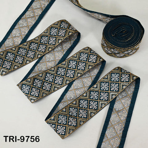 9 Yard Teal Green Embroidery Ribbons Indian Sari Border Embroidered Crafting Sewing Lampshade Home Decor Junk Journals Costumes Trimming 6cm