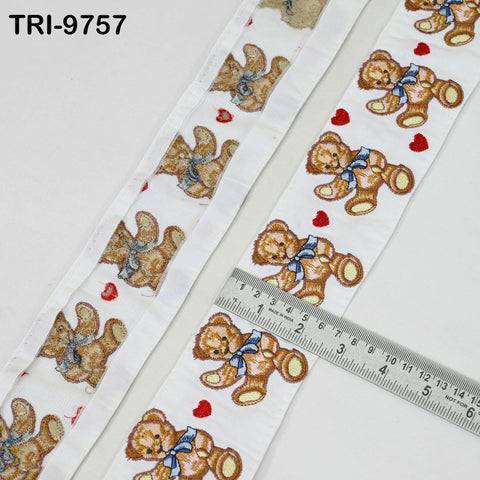 9 Yard Teddy Bear Embroidery Ribbon 6cm Indian Sari Border Embroidered DIY Crafting Sewing Junk Journals Kids Costumes Home Decor Trimming