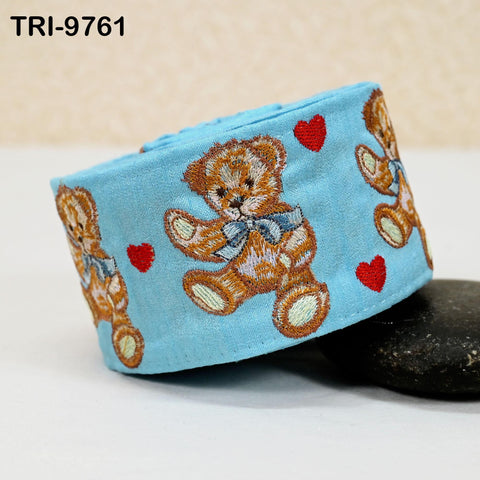 3 Yard Teddy Bear Embroidery Ribbon Indian Sari Border Embroidered DIY Crafting Sewing Junk Journals Kids Costumes Home Decor Trimming 6cm