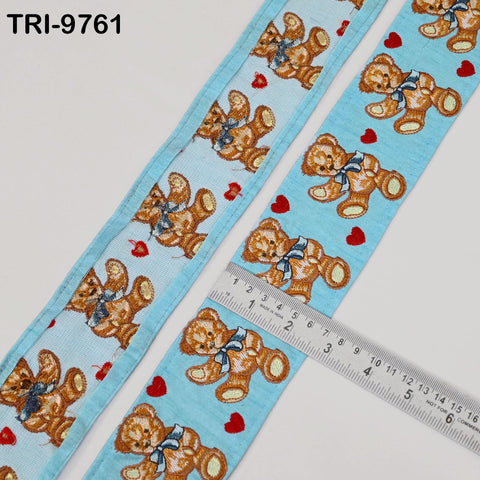 9 Yard Teddy Bear Embroidery Ribbon 6cm Indian Sari Border Embroidered DIY Crafting Sewing Junk Journals Kids Costumes Home Decor Trimming