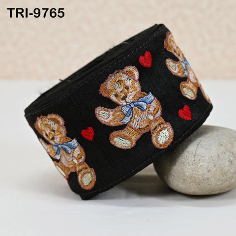 9 Yard Teddy Bear Embroidery Ribbon Indian Sari Border Embroidered DIY Crafting Sewing Junk Journals Kids Costumes Home Decor Trimming 6cm