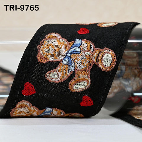 9 Yard Teddy Bear Embroidery Ribbon Indian Sari Border Embroidered DIY Crafting Sewing Junk Journals Kids Costumes Home Decor Trimming 6cm