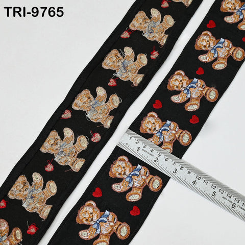 3 Yard Teddy Bear Embroidery 6cm Ribbon Indian Sari Border Embroidered DIY Crafting Sewing Junk Journals Kids Costumes Home Decor Trimming