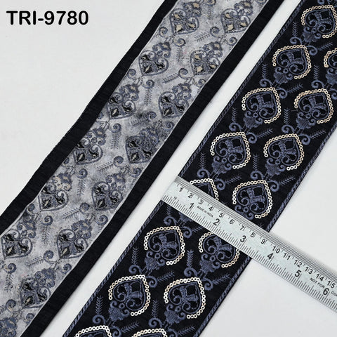 9 Yard Embroidery Ribbons Trim Embellishment Embroidered Saree Border Theatrical Costumes DIY Crafting Sew Holidays Wreaths Decor Black 9cm