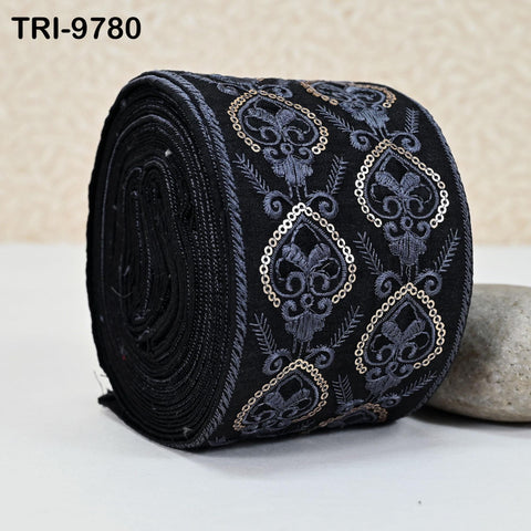 9 Yard Embroidery Ribbons Trim Embellishment Embroidered Saree Border Theatrical Costumes DIY Crafting Sew Holidays Wreaths Decor Black 9cm