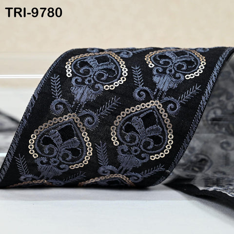 9 Yard Embroidery Ribbons Trim Embellishment Embroidered Saree Border Theatrical Costumes DIY Crafting Sew Holidays Wreaths Decor Black 9cm