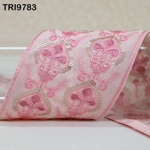 9 Yard Embroidery Ribbons Trim Embellishment Embroidered Saree Border Theatrical Costumes DIY Crafting Sew Holidays Wreaths Decor Pink 9cm