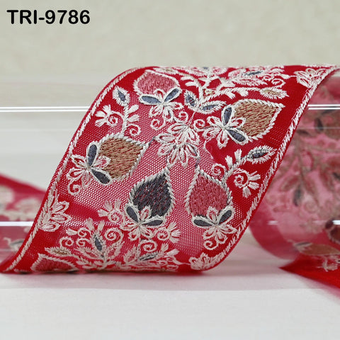 9 Yard Embroidery Ribbons Trim Embellishment Embroidered Saree Border Theatrical Costumes DIY Crafting Sew Holidays Wreaths Decor Red 8cm