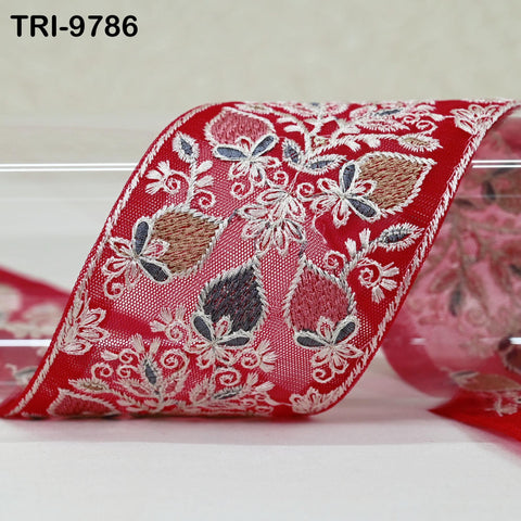 9 Yard Embroidery Ribbons Trim Embellishment Embroidered Saree Border Theatrical Costumes DIY Crafting Sew Holidays Wreaths Decor Red 8cm