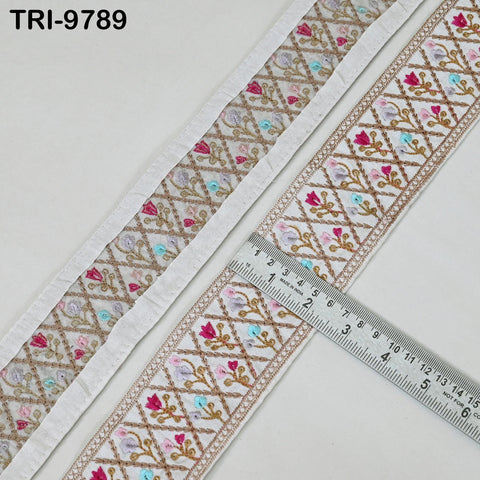 9 Yard Indian Embroidery Ribbons Fabric Trim Embellishments DIY Crafting Sewing Saree Indian Sari Border Embroidered Decorative Tapes 5cm