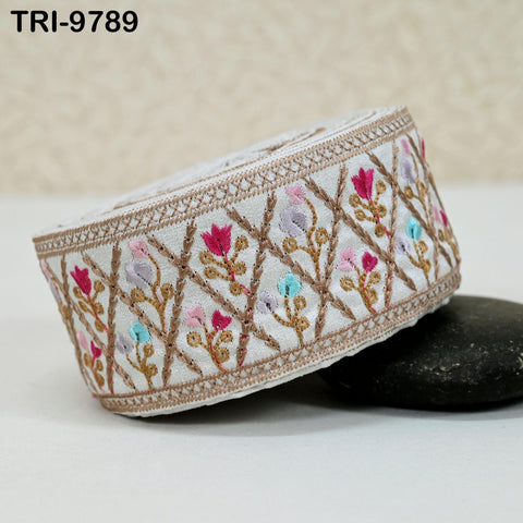 9 Yard Indian Embroidery Ribbons Fabric Trim Embellishments DIY Crafting Sewing Saree Indian Sari Border Embroidered Decorative Tapes 5cm