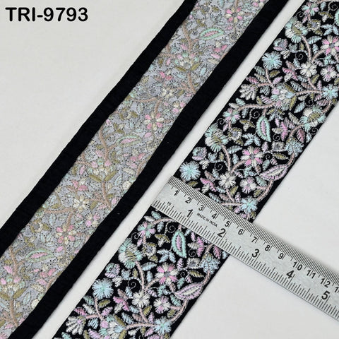 9 Yard Black Embroidery Ribbons 6cm Indian Sari Border Embroidered Crafting Sewing Tablecloth Lampshade making Home Decor Costumes Trimmings