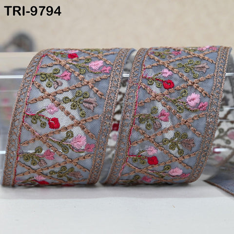 9 Yard Indian Embroidery Ribbons Fabric Trim Embellishments DIY Crafting Sewing Saree Indian Sari Border Embroidered Decorative Tapes 5cm