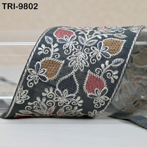 9 Yard Embroidery Ribbons Trim Embellishment Embroidered Saree Border Theatrical Costumes Crafting Sew Holidays Wreaths Decor Grey 8cm