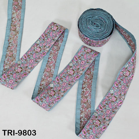 9 Yard Grey Embroidery Ribbons 6cm Indian Sari Border Embroidered Crafting Sewing Tablecloth Lampshade making Home Decor Costumes Trimmings