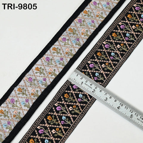 9 Yard Indian Embroidery Ribbons Fabric Trim Embellishments DIY Crafting Black Saree Indian Sari Border Embroidered Decorative Tapes 5cm