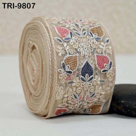9 Yard Embroidery Ribbons Trim Embellishment Embroidered Saree Border Theatrical Costumes Crafting Sew Holidays Wreaths Decor Champagne 8cm