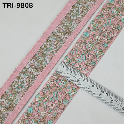 9 Yard Pink Embroidery Ribbons 6cm Indian Sari Border Embroidered Crafting Sewing Tablecloth Lampshade making Home Decor Costumes Trimmings