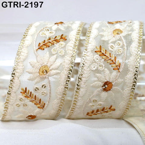 9 Yard Indian Trim Embroidery Ribbon 4cm Embellishment Embroidered Fabric Trim Cushions DIY Crafting Sari Border Wedding Saree Sewing