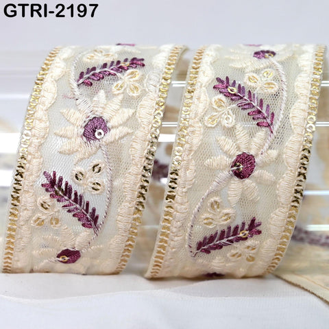 9 Yard Indian Trim Embroidery Ribbon 4cm Embellishment Embroidered Fabric Trim Cushions DIY Crafting Sari Border Wedding Saree Sewing