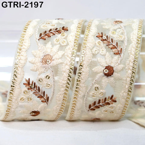 9 Yard Indian Trim Embroidery Ribbon 4cm Embellishment Embroidered Fabric Trim Cushions DIY Crafting Sari Border Wedding Saree Sewing