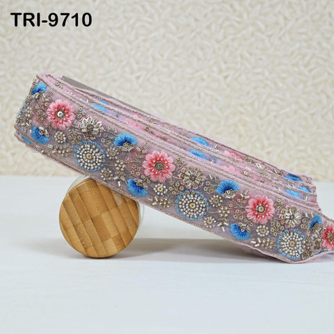 9 Yard Pink Indian Embroidery Ribbon Beaded Trim Sari Border DIY Craft Lampshade Regency Reticules Victorian Handbags Junk Journal 5cm