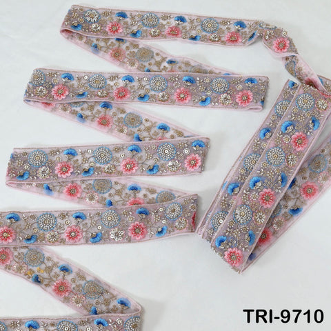 9 Yard Pink Indian Embroidery Ribbon Beaded Trim Sari Border DIY Craft Lampshade Regency Reticules Victorian Handbags Junk Journal 5cm