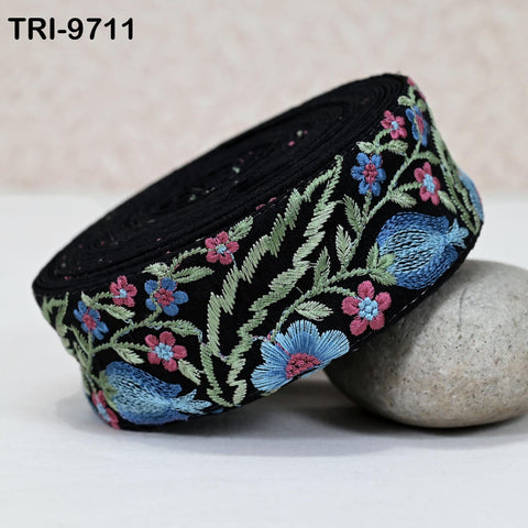 9 Yard Blue Indian Embroidery Ribbon Trim Sari Border DIY Craft Embroidery Lampshade Regency Reticules, Victorian Handbags Junk Journal 5cm