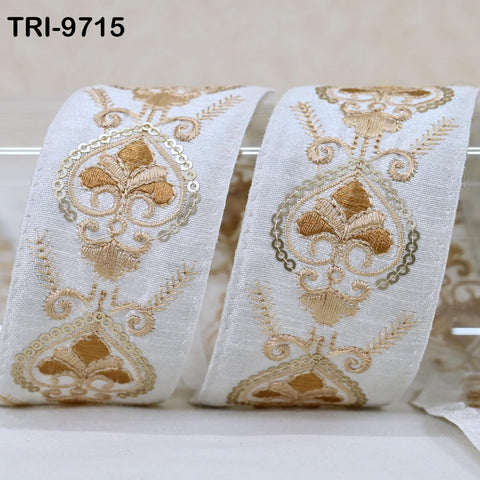 9 Yard White Embroidery Ribbon 4cm Trim Embroidered Indian Sari Embellishments Crafting Tote Bags Trimming Curtains Headbands Saree Border