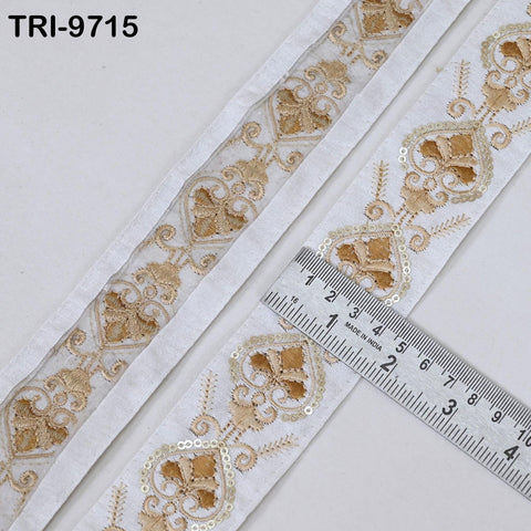 9 Yard White Embroidery Ribbon 4cm Trim Embroidered Indian Sari Embellishments Crafting Tote Bags Trimming Curtains Headbands Saree Border