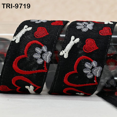 9 Yard Black Embroidery Ribbon Trim Hearts Indian Sari Border DIY Crafting Sewing Bag Straps for Kids Junk Journals Pet Accessories 5 cm