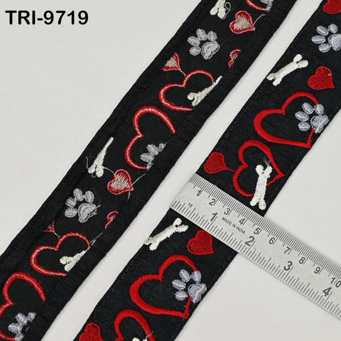 9 Yard Black Embroidery Ribbon Trim Hearts Indian Sari Border DIY Crafting Sewing Bag Straps for Kids Junk Journals Pet Accessories 5 cm