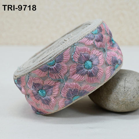 9 Yard Indian Embroidery Tulle Ribbon Trim Embellishment Crafting Embroidered Sari Border Wedding Bridal Sash Belt Pink 6 cm Junk Journals