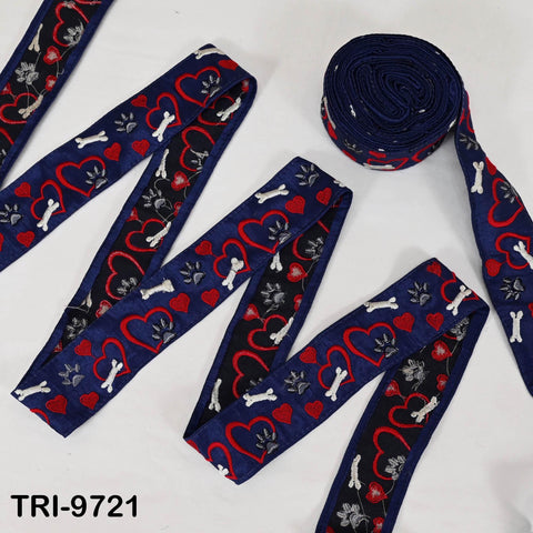 9 Yard Navy Blue Embroidery Ribbon Trim Hearts Indian Sari Border DIY Crafting Sewing Bag Straps for Kids Junk Journals Pet Accessories 5 cm