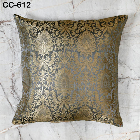 Grey and Gold Brocade Cushion Cover | Silk Luxury Pillowcase Square Pillow Sham Cover Decorative Sofa Bed Throw Pillow Designer Fabric