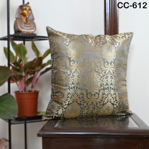 Grey and Gold Brocade Cushion Cover | Silk Luxury Pillowcase Square Pillow Sham Cover Decorative Sofa Bed Throw Pillow Designer Fabric