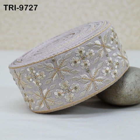 9 Yard Mauve Embroidery Ribbons 6cm Indian Sari Border Embroidered Crafting Sewing Tablecloth Lampshade making Home Decor Costumes Trimming