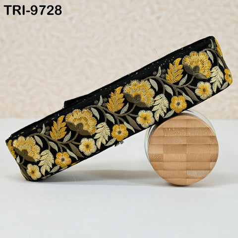 9 Yard Indian Embroidery Ribbon 5cm Trim Sari Border Crafting Sewing Embroidered Decorative Costumes Designing Home Decor Trimmings Yellow