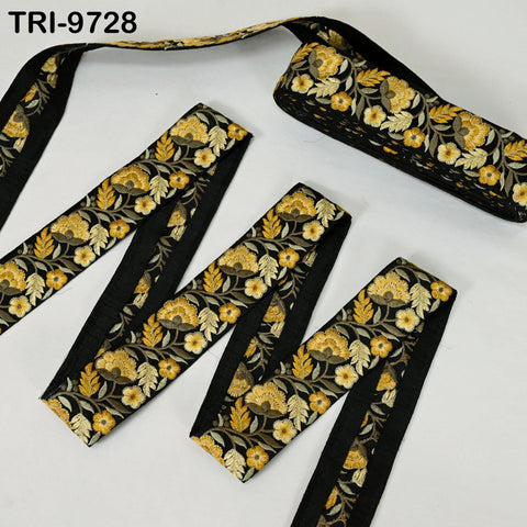 9 Yard Indian Embroidery Ribbon 5cm Trim Sari Border Crafting Sewing Embroidered Decorative Costumes Designing Home Decor Trimmings Yellow