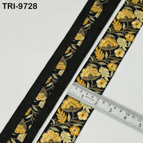 9 Yard Indian Embroidery Ribbon 5cm Trim Sari Border Crafting Sewing Embroidered Decorative Costumes Designing Home Decor Trimmings Yellow