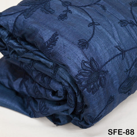 Pure Tussar Silk Embroidered Fabric by yard Indian Black Embroidery Raw Silk Wild Natural Handmade Fabric Peace Silk Tussah Dress Material