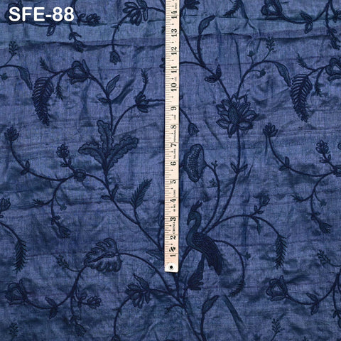 Pure Tussar Silk Embroidered Fabric by yard Indian Black Embroidery Raw Silk Wild Natural Handmade Fabric Peace Silk Tussah Dress Material