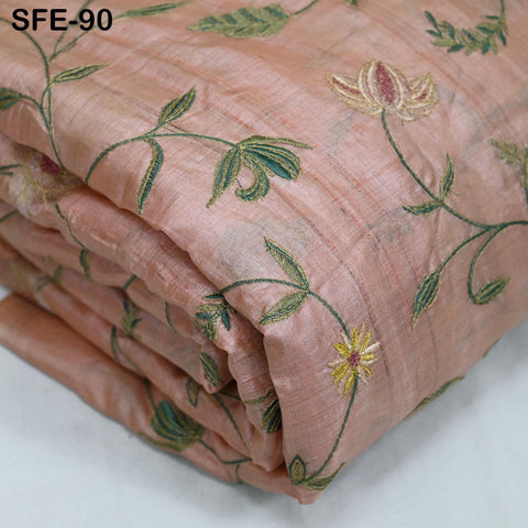 Pure Tussar Silk Embroidery Fabric by the yard Indian Embroidered Raw Silk Wild Natural Handmade Peace Silk Tussah Dresses Material Costumes