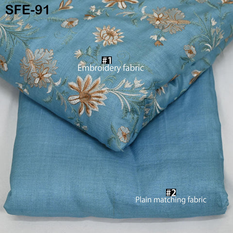 Pure Tussar Silk Embroidered Fabric by the yard Indian Embroidery Raw Silk Wild Natural Handmade Peace Silk Tussah Dress Material Textile